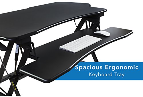 Mount-It! Height Adjustable Standing Desk Converter | 48” Wide Tabletop Sit Stand Desk Riser with Gas Spring | Stand Up Computer Workstation Fits Dual Monitors | Black | MI-7925