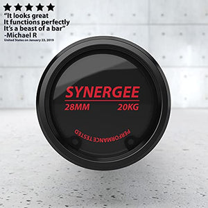 Synergee Games 20kg Colored Men’s Black Cerakote Barbell. Rated 1500lbs for Weightlifting, Powerlifting and Crossfit