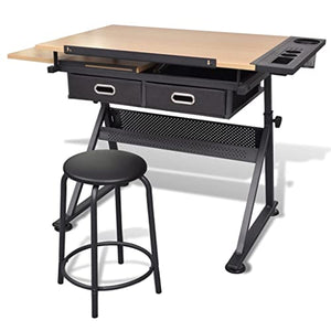 CUMYZO Tiltable Drawing Table with Stool - Art & Drafting Tables