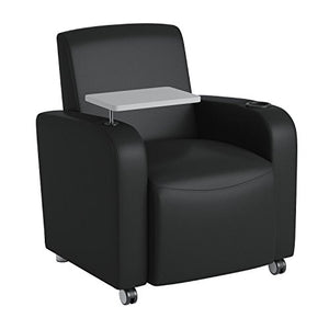 Flash Furniture Black Leather Guest Chair with Tablet Arm, Front Wheel Casters and Cup Holder