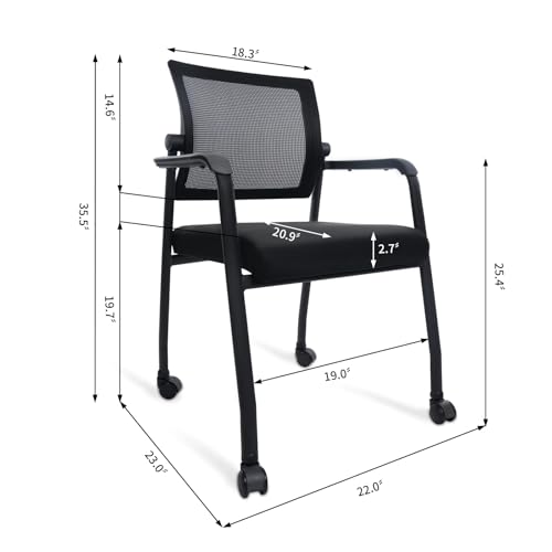 KLASIKA Adjustable Mesh Backrest Waiting Room Chairs with Wheels, Ergonomic Lumbar Support, 8 Pack Black