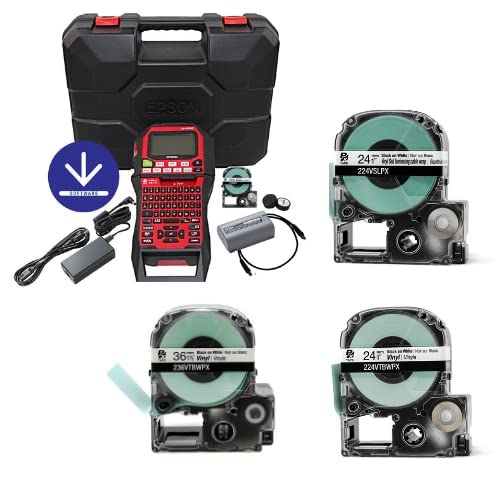 Epson LABELWORKS Tool Box Labeling Bundle - LW-PX900PCD Industrial Label Maker Kit - Complete Kit, 224VSLPX Tape Cartridge, 224VTBWPX Tape Cartridge, and 236VTBWPX Tape Cartridge