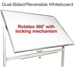 Excello Global Products Large 48"x32" White Board on Wheels: 1 Reversible Magnetic Dry Erase Board with Rolling Stand, 4 Dry Erase Markers, 1 Eraser, 4 Magnets, 1 Marker Tray