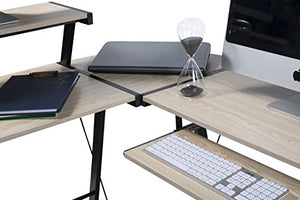 Modern Durable L Shape Computer Desk Workstation Great for Office , Home Office , Dorm Room , Natural Birch Color with Black Frame