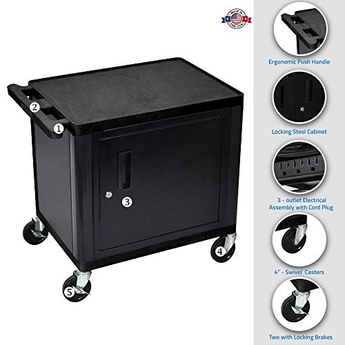 Luxor AV Cart with Cabinet and Electric - 26"H, 2 Shelves
