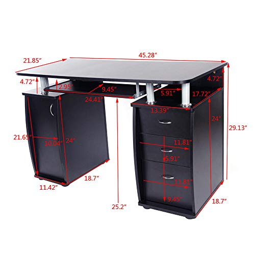 Computer Workstation Desk with Storage, Office Desk with Drawers Computer Desk with Keyboard Tray, Home Office Desk 45" L x 22" W x 30" H (Black)