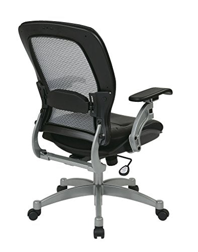 Office Star Light Air Grid Chair with Leather Seat and Platinum Accents (Black Chair)