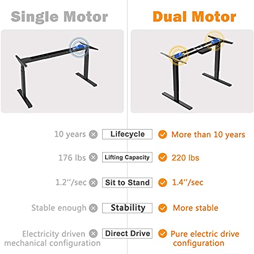 MAIDeSITe Dual Motor Electric Standing Desk Adjustable Height Computer Desk, 55 x 28 Inches Stand Up Desk Workstation Home Office Table, Black Frame/Walnut Top