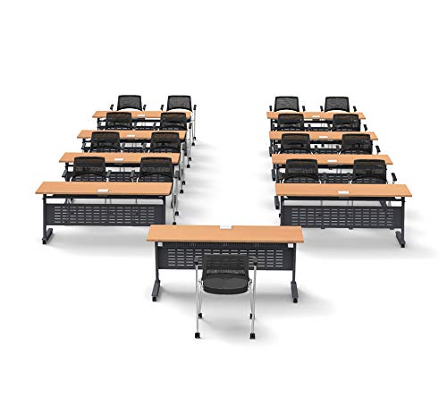 Team Tables 17 Person Folding Training Seminar Tables with Modesty Panel, Power+USB Outlet, and Industrial Caster Z-Base