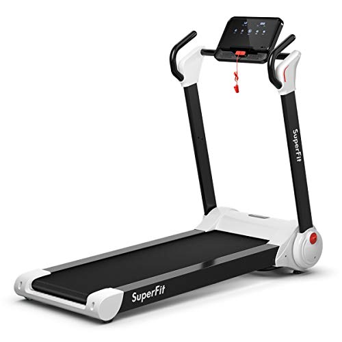 GYMAX Folding Treadmill, 2.25HP Electric Motorized Running Walking Machine with LED Touch Screen & Bluetooth Speaker, Portable Cardio Workout Treadmill for Home Gym Office (White)