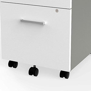 Linea Italia 2 Drawer Mobile Metal Pedestal Filing Cabinet with Lock, Safety Caster Wheels - White, 20" x 17" x 24