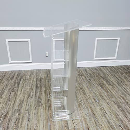 FixtureDisplays Brushed Stainless Steel Sides Clear Acrylic Podium Curved Lectern 14307NEW