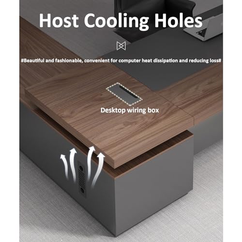 KAGUYASU L-Shape Executive Desk with LED, Cable Management, Brown (94.5" x 31.5" x 29.5")