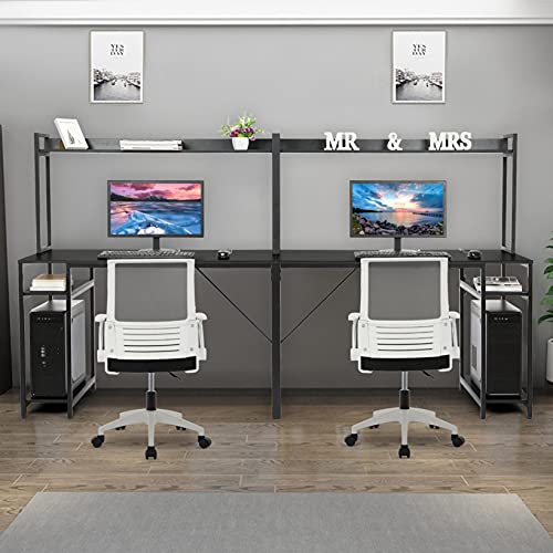 Ywbaw Double Workstation Home Office Desk for Two People, 94.5 inches Computer Desk with Hutch, Extra Long Desk Writing Study Table, Suitable for Home, Office, Internet Cafe (Black)