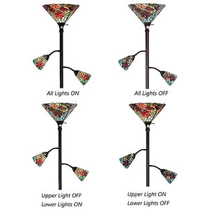 Bieye Tiffany Style Maple Tree Leaves Stained Glass Torchiere Floor Lamp, 70-inches Tall