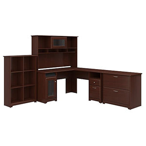 Bush Furniture Cabot L Shaped Desk with Hutch, 6 Cube Organizer and Lateral File Cabinet in Harvest Cherry
