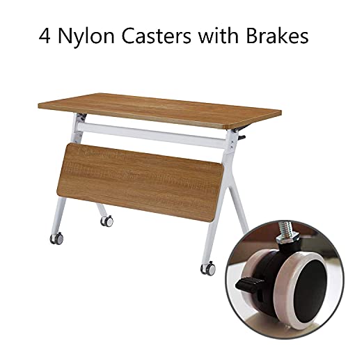 ECVV Mobile Computer Desk for Study Flipper Table for Office Work and Quick Conference, Folding Work Desk with Caster Wheels, Easy to Move, Rectangular, 47" L x 21.6" W x 30" H