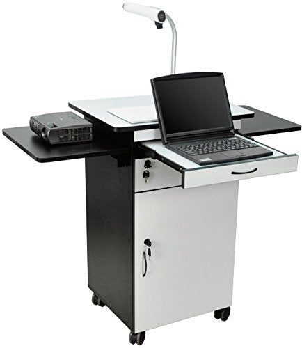Luxor WPSDD3 Wood Multimedia Workstation Cart, 38 inches High; Durable Black/Gray Laminate Finish