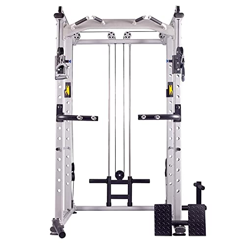 Mikolo Multi-Function Power Cage, 1400 lbs Commercial Weight Cage with Cable Crossover Machine, J-Hooks, Landmine, T-Bar, Dip Bars, Barbell Holder, and Other Attachments