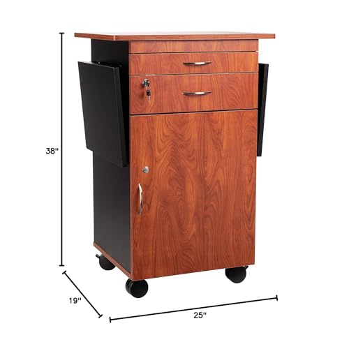 Oklahoma Sound Rolling Multimedia Presentation Cart Stand with Wheels, Cherry/Black