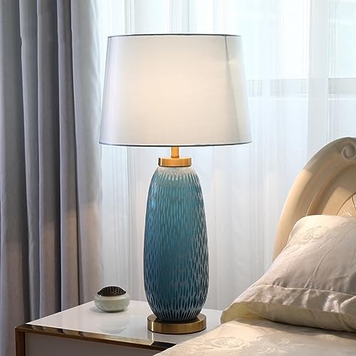 EARSHOT Blue Glass Desk Lamp with Fabric Lampshade
