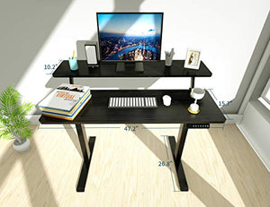 Joy·Work - Electric Height Adjustable Standing Desk Sit Stand Home Office Desk 2 Tier (Black Top/Black Legs - 2 Tier)