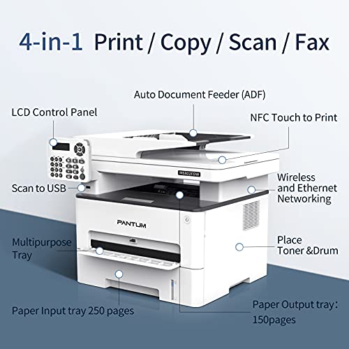 Pantum M6802FDW All in One Monochrome Wireless Laser Printer, Scanner Copier fax and Duplex Printing（W4E85B）