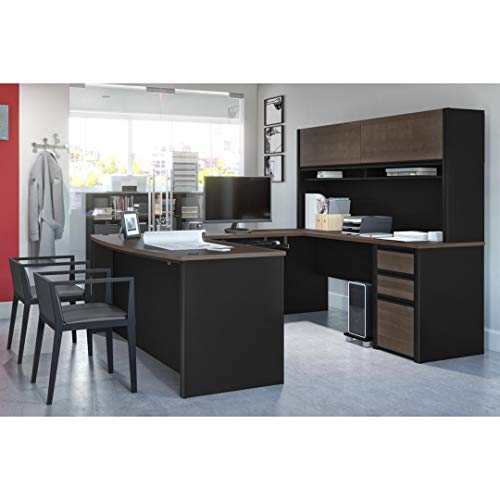 Bestar U-Shaped Executive Desk with Pedestal and Hutch, 72W, Antigua & Black
