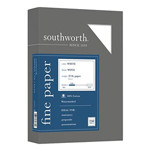 Southworth 100% Cotton Business Paper, 8.5"x 11", 32 lb/120 gsm, White, 6 Packs of 250 Sheets/1500 Sheets - Packaging May Vary (JD18C)