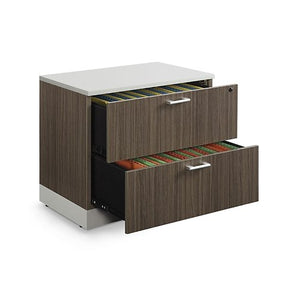Esquire 31.5"W Two Drawer Lateral File Driftwood Laminate/Silver Laminate Kickplate and Hardware