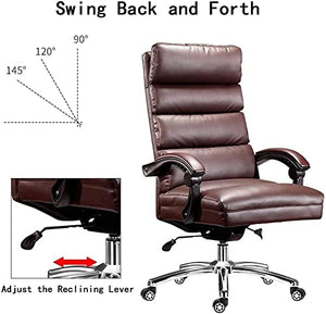 inBEKEA Ergonomic Multi-Segment Backrest Managerial Executive Office Chair with Fixed Armrest, Adjustable Height Tilt Swivel Computer Recliner (Brown)