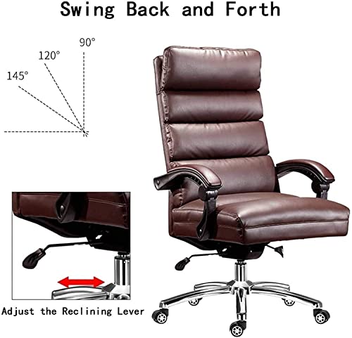 HUIQC Managerial Executive Office Chair with Fixed Armrest and Headrest - Brown