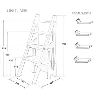 LUCEAE 4-Step Solid Wooden Folding Ladder Stool, Indoor/Outdoor Heavy Duty Plant Stand, 120Kg Capacity