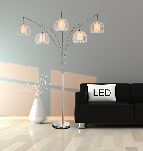 Artiva USA LED612218FSN Zucca 5-Arch Brushed Steel LED Floor Lamp with Dimmer, 89", Nickel
