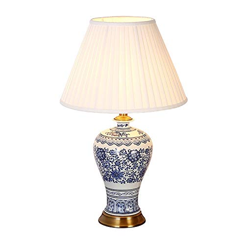 MCCONS Chinese Style Ceramics Desk Lamp White Shade for Living Room