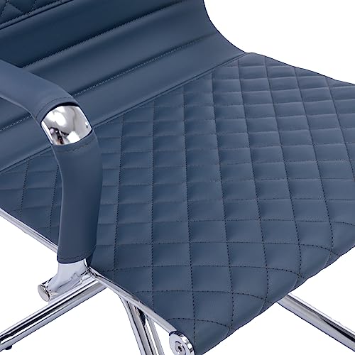 BESTANO Office Guest Chairs Set of 6 - Navy PU Leather, Mid Back