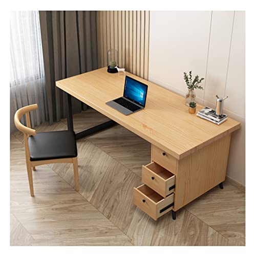 Solid Wood Computer Table and Chair Set with Drawer Cabinet, Easy to Assemble, Strong Load-Bearing (160x60x75cm)