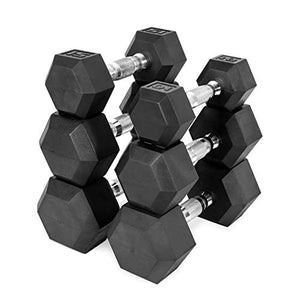 CAP Barbell Rubber Coated Hex Dumbbell Set Non-Slip Hex Shape for Muscle Toning, Strength Building, Weight Loss - Multiple Choices Available (c. 5-20Lb Dumbbell Set with A Frame Rack)