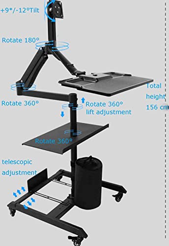 DADHI Rolling Laptop Workstation Stand Cart Desk - Gas Spring Arm - 50 Lbs Capacity