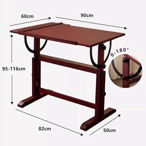 MOUNW Large Wood Drafting Table, Studio Painting Desk, Height and Angle Adjustable, 60x90CM Tabletop
