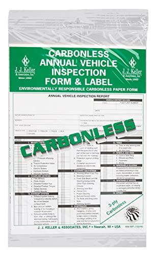 Annual Vehicle Inspection Report (Shrinkwrapped Snap-Out Format, 3-Ply Carbonless, 8.5" x 11.75") with Label (2-Ply Vinyl with Mylar Laminate, 5" x 4") - 100-pk. - J. J. Keller & Associates