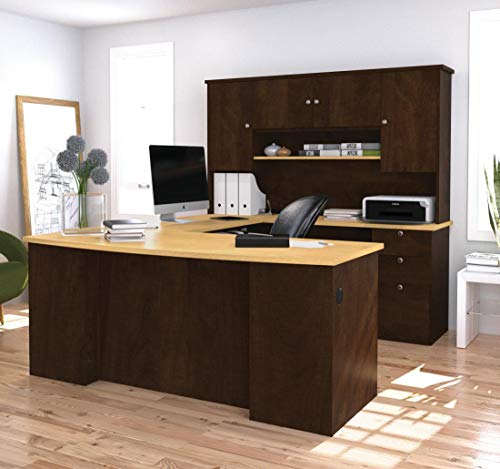 Bestar Manhattan U-Shaped Workstation, Secret Maple/Chocolate