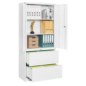 Fesbos Metal Steel Cabinets with 2 Lockable Lateral File Cabinets and Doors