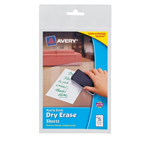 Avery Peel and Stick Dry Erase Sheets, 4 x 6 inches, White, 5 Sheets (24300)