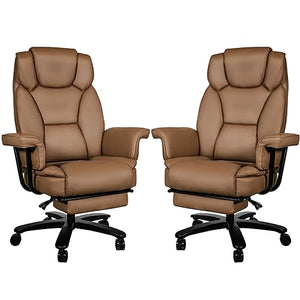 GYI Big and Tall Office Chair 400LBS with Wide Seat, Arms, and Footrest - Brown - 2 Units
