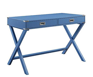 Knocbel 42in Computer Desk with Storage Drawers, Home Office Workstation Writing Table with X-Shaped Base, Metal Corners & Handles (Blue)