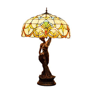 NINGZ Tiffany Style Large Stained Glass Table Lamp - Baroque Multicolor Desk Lamp for Vintage Decoration