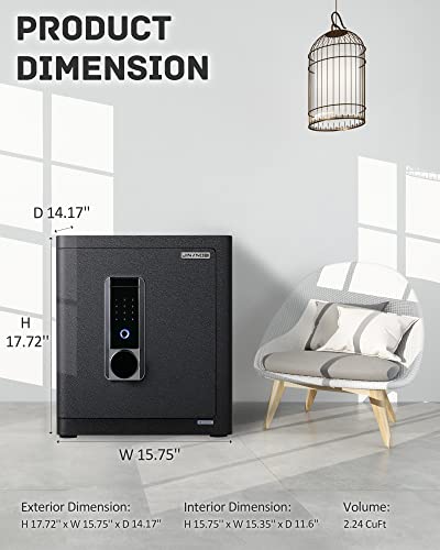 JINXNOBI Biometric Safes for Home, Luxury Fingerprint Safe, Security Safe Box 2.25 Cubic Feet, Digital Home Safe with Fingerprint Access, Jewelry Safes for Home, Small Safe