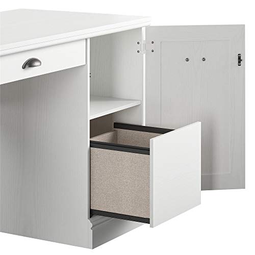 Home Office Desk White Workstation Furniture Cabinet Shelves Storage Organize Drawer Laptop Computer Table PC Study Writing Reading Double Pedestal Design