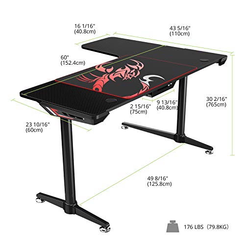 Eureka Ergonomic L60 Gaming Desk - PC Gaming Desk, L Shaped Computer Gaming Desk, 60" X 43" Desktop,Black
